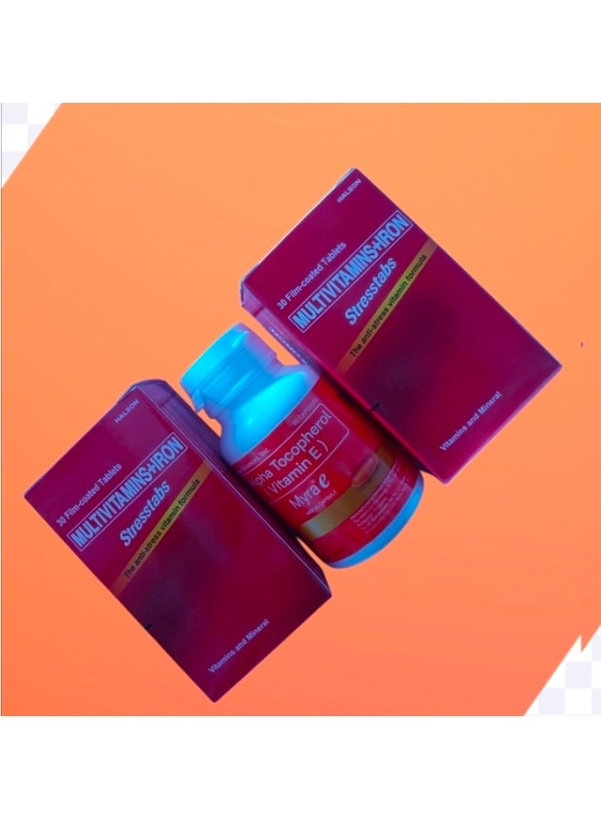 d ALpha Tocopherol(Vitamin E)400 LU.CAPSULE 30CAPUSULES+2X30Film Coated Tablets MULTIVITAMINNS+IRON Stresstabs(The anti-stress vitamin formula)